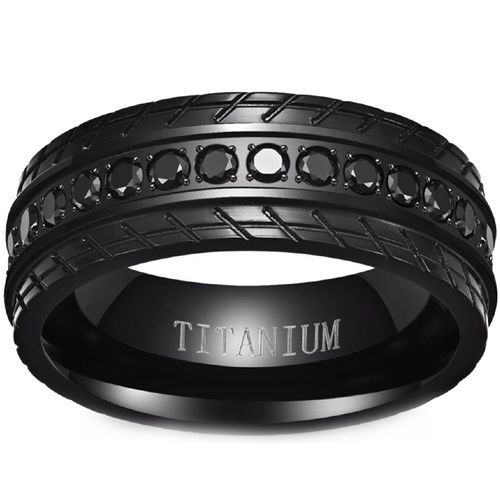 **COI Black Titanium Grooves Ring With Cubic Zirconia-8191BB