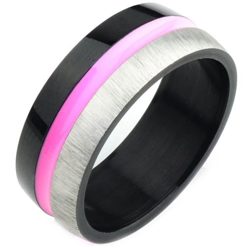 **COI Titanium Black Rose Silver Center Groove Ring-8238BB