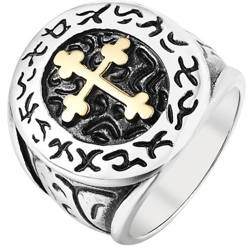 **COI Titanium Gold Tone Silver Cross Ring-8244BB