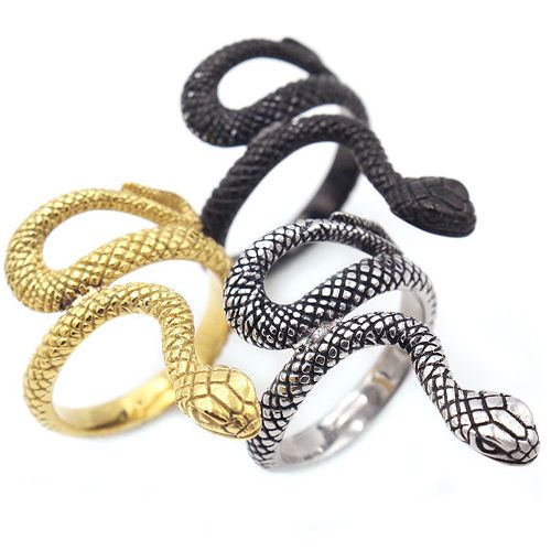 **COI Titanium Black/Gold Tone/Silver Snake Ring-8256BB