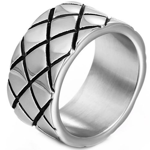 **COI Titanium Black Silver Grooves Ring-8267BB