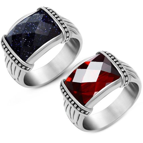 **COI Titanium Ring With Blue Onyx/Created Red Ruby-8283BB