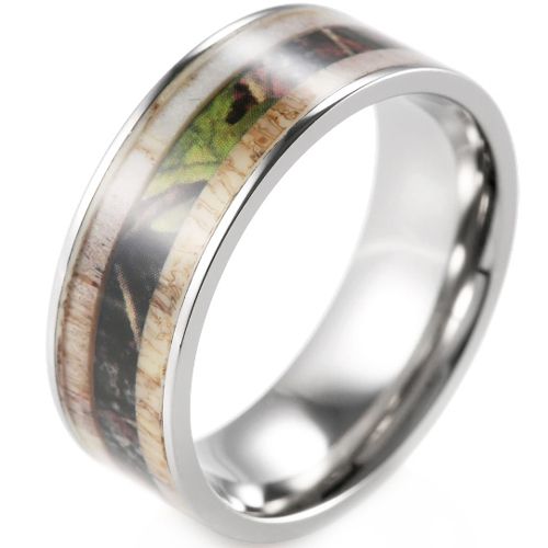 **COI Titanium Deer Antler & Camo Pipe Cut Flat Ring-8287BB