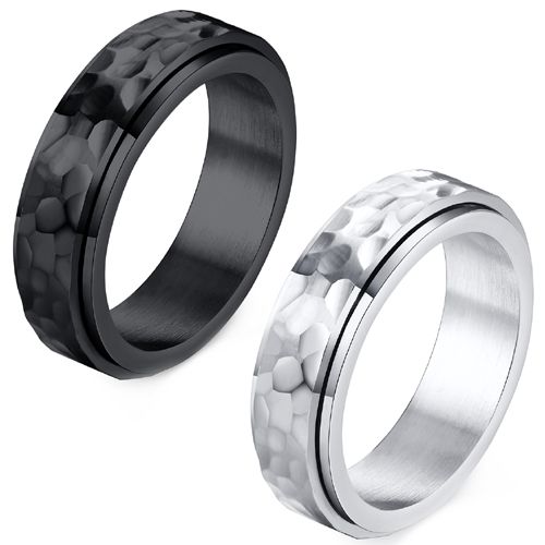 **COI Titanium Black/Silver Hammered Step Edges Ring-8296BB