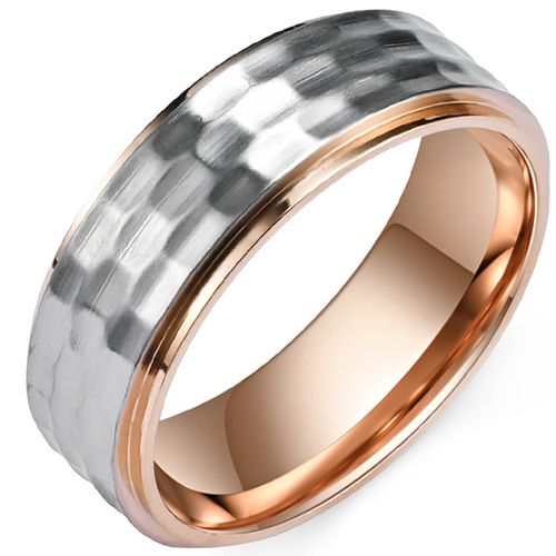 **COI Titanium Rose Silver Hammered Step Edges Ring-8364BB