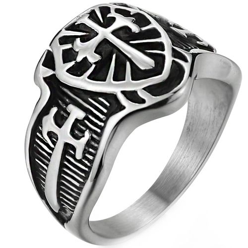 **COI Titanium Black Silver Cross Ring-8389BB