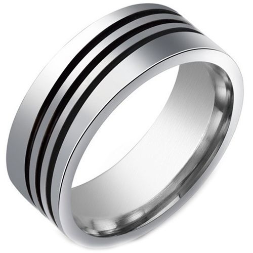 **COI Titanium Black Silver Ring With Triple Lines-8393BB