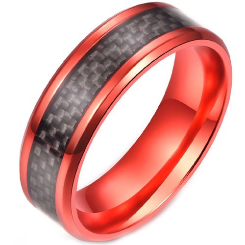 **COI Orange Titanium Beveled Edges Ring With Carbon Fiber-8405BB