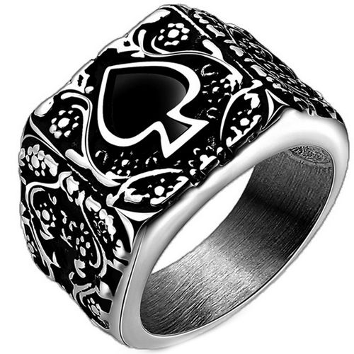 **COI Titanium Black Silver Aces of Spade Ring-8417BB