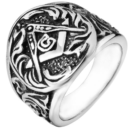 **COI Titanium Gold Tone/Silver Masonic Freemason Ring-8430BB