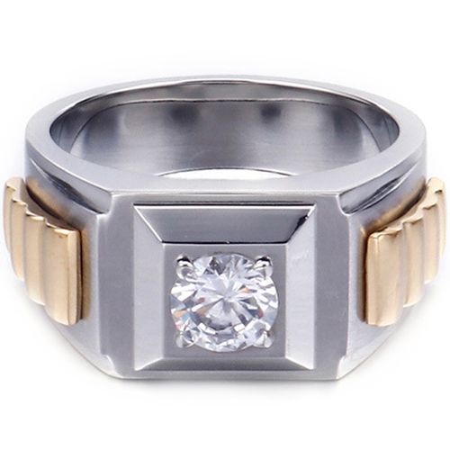 **COI Titanium Gold Tone Silver Solitaire Ring With Cubic Zirconia-8437BB