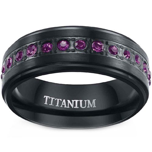 **COI Black Titanium Ring With Purple Cubic Zirconia-8450CC