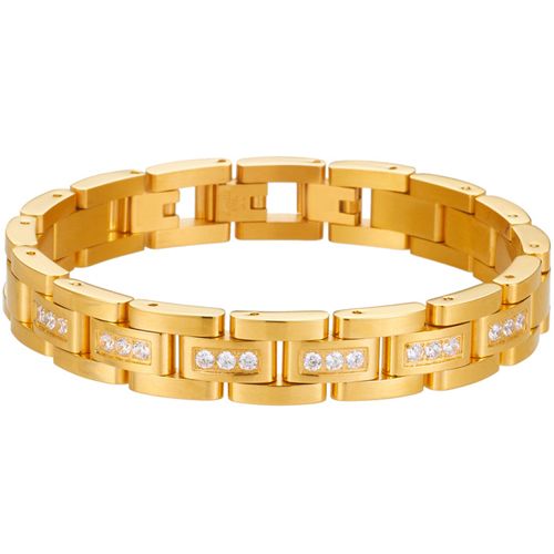 COI Gold Tone Titanium Cubic Zirconia Bracelet With Steel Clasp(Length: 9.05 inches)-8485BB