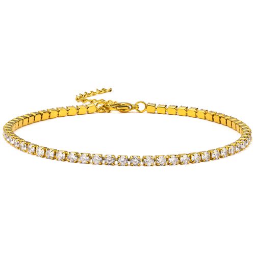 COI Gold Tone Titanium Cubic Zirconia Tennis Bracelet With Steel Clasp(Length: 8.66 inches)-8494BB
