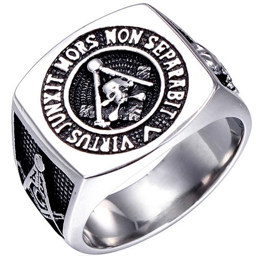 **COI Titanium Black Silver Masonic Freemason Skull Ring-8561BB