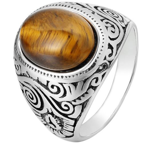 **COI Titanium Black Silver Ring With Tiger Eye-8574BB