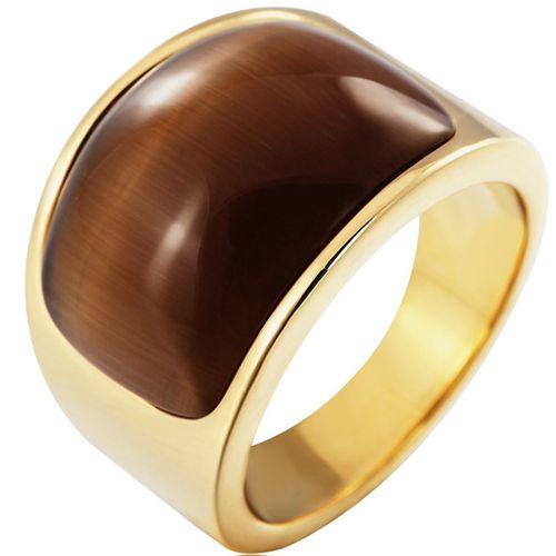 **COI Gold Tone Titanium Ring With Tiger Eye-8576BB