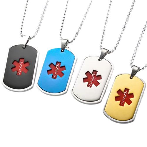 COI Titanium Black/Blue/Gold Tone/Silver Red Medical Alert Tag Pendant-8618BB