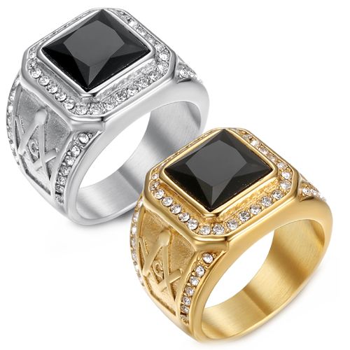 **COI Titanium Gold Tone/Silver Masonic Freemason Ring-8648BB