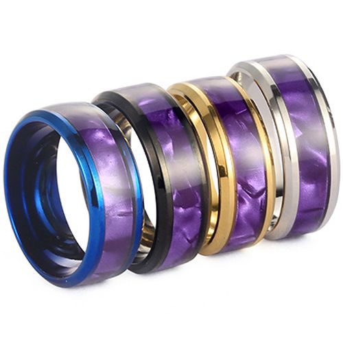 **COI Titanium Black/Gold Tone/Silver/Blue Beveled Edges Ring With Purple Camo-8656BB