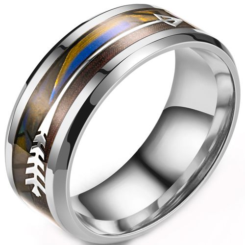 **COI Titanium Wood Beveled Edges Ring With Arrow-8670BB