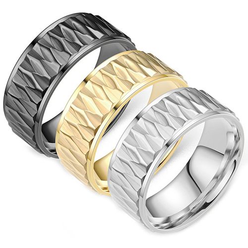 **COI Titanium Black/Gold Tone/Silver Step Edges Ring-8672BB