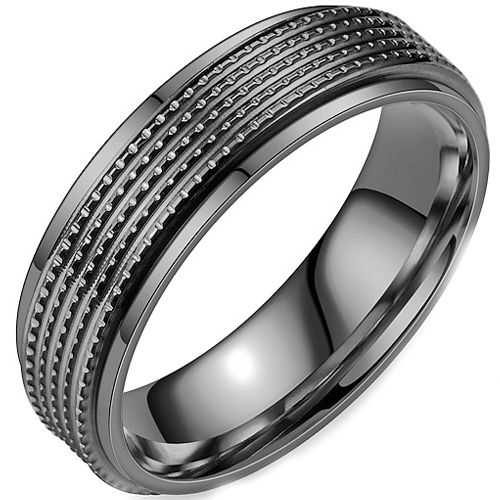 **COI Titanium Black/Gold Tone/Silver Step Edges Ring-8675BB