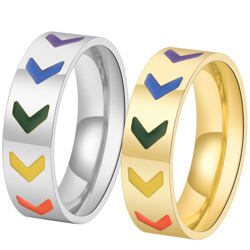 **COI Titanium Gold Tone/Silver Rainbow Color Ring With Arrows-8683BB