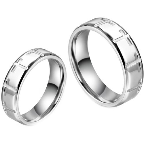 **COI Titanium Beveled Edges Ring With Cross-8710BB