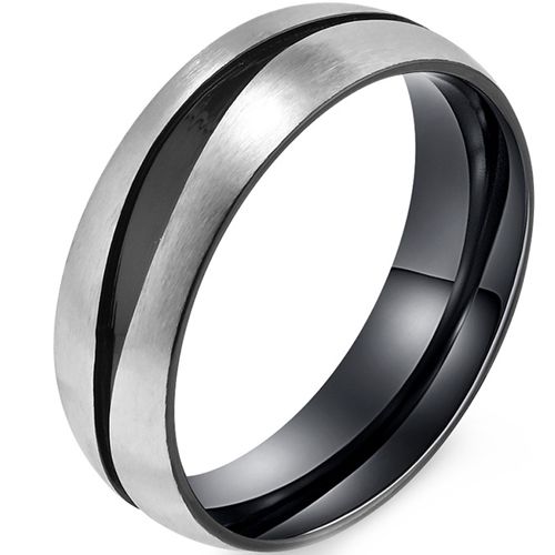 **COI Titanium Black/Gold Tone Silver Groove Ring-8714BB