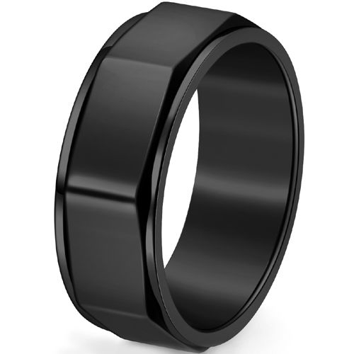 **COI Titanium Black/Gold Tone/Silver Step Edges Ring-8718BB