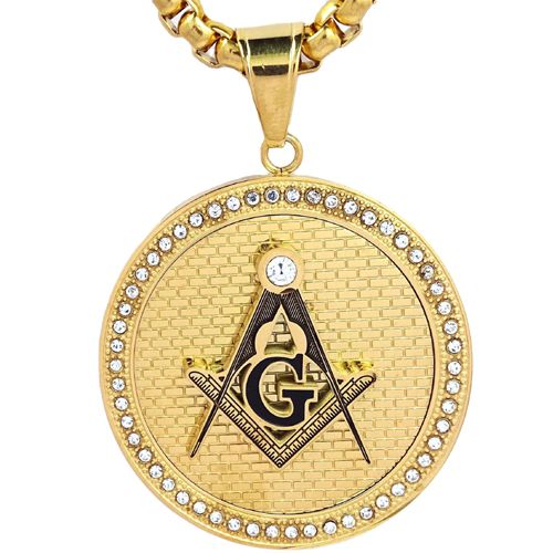 **COI Titanium Black Gold Tone Masonic Freemason Pendant With Cubic Zirconia-8726BB