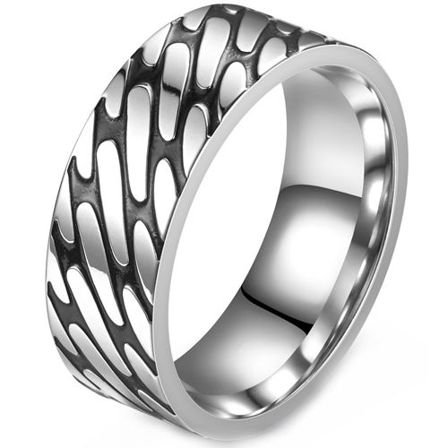 **COI Titanium Black Silver Grooves Ring-8744BB