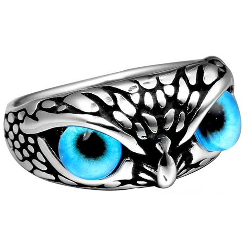 **COI Titanium Black/Gold/Silver Owl Ring With Cat Eye Stone-8748BB