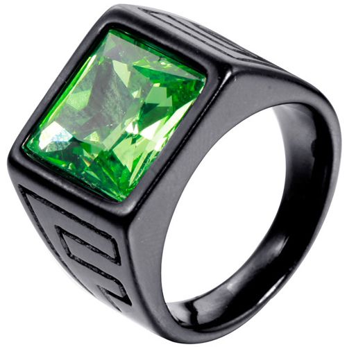 **COI Titanium Black/Gold Tone Ring With Created Green Emerald-8749BB