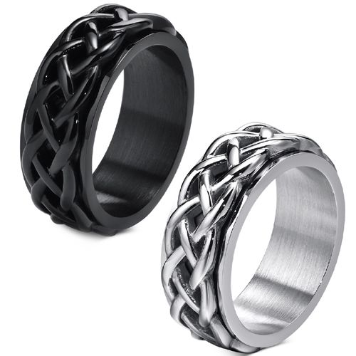 **COI Titanium Black/Silver Celtic Claddagh Rotating Ring-8758BB