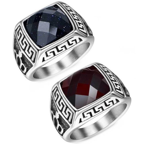 **COI Titanium Black Silver Ring With Created Red Ruby/Blue Sapphire-8773BB