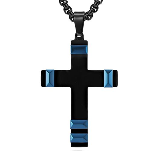 **COI Titanium Black Blue/Gold Tone/Silver Cross Pendant-8776BB