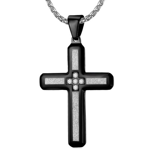 **COI Titanium Black Blue/Gold Tone/Silver Cross Pendant With Cubic Zirconia-8778BB