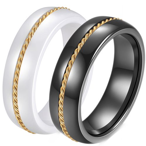 **COI Titanium Gold Tone Wire Ring With Black/White Ceramic-8793BB