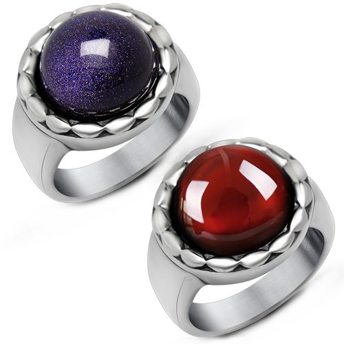 **COI Titanium Ring With Created Blue Sapphire/Red Ruby Cabochon-8810BB