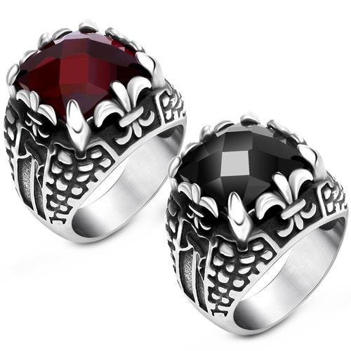 **COI Titanium Black Silver Ring With Black Onyx or Created Red Ruby-8812BB