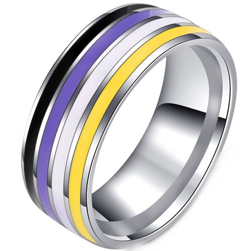 **COI Titanium Dome Court Ring With Purple/Black/White/Yellow Resin-8815BB
