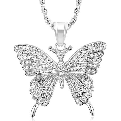 **COI Titanium Gold Tone/Silver Butterfly Pendant With Cubic Zirconia-8839BB