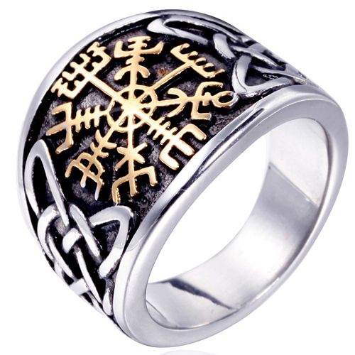 **COI Titanium Black Gold Tone Silver/Black Silver Viking Ring-8885BB