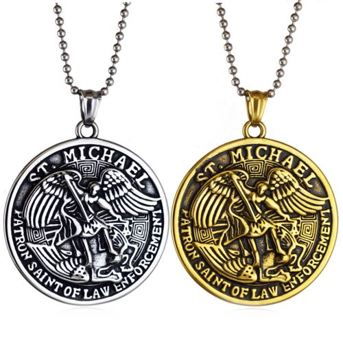**COI Titanium Black Gold Tone/Silver St Michael Pendant-8892BB