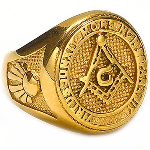 **COI Gold Tone Titanium Masonic Freemason Ring-8932BB