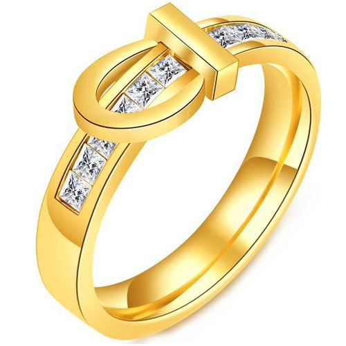 **COI Gold Tone Titanium Ring With Cubic Zirconia-9036BB