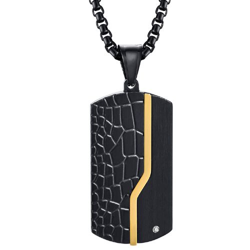 **COI Titanium Black Gold Tone/Silver Dog Tag Pendant With Cubic Zirconia-9049BB