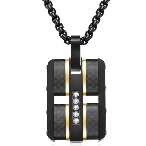 **COI Titanium Black Gold Tone/Blue Carbon Fiber Pendant With Cubic Zirconia-9064BB